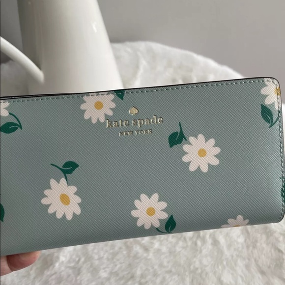 Kate Spade Dana Tote Bag Daisies Daisy Aphrodite Green & bifold wallet set NWT - Picture 11 of 11